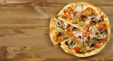 Pizza. Pizza on a beige background. For pizzerias, cafes.