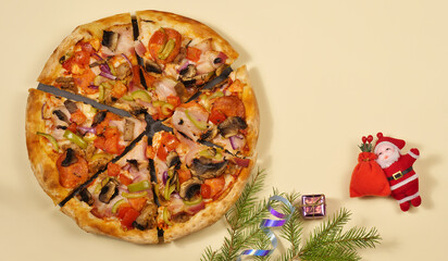 pizza with salami and cheese