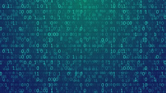 Abstract futuristic cyberspace with binary code, matrix animated background with digits. Programming code, mining cryptocurrency and bitcoin concept looped animation. Web development, virtual space