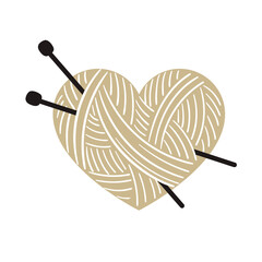 a ball of knitting threads in the form of a heart with scribules. cartoon-style illustration hand-drawn
