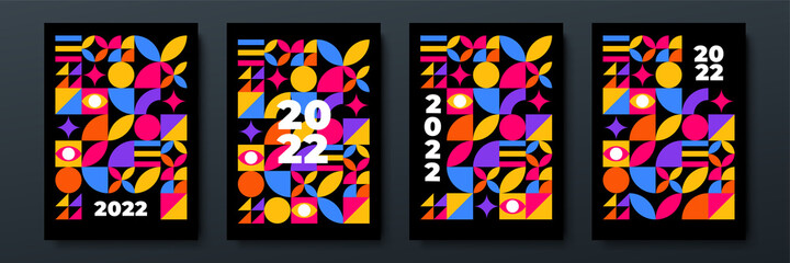 Cover design of 2022 happy new year. Strong typography. Colorful and easy to remember. Design for branding, presentation, portfolio, business, education, banner. Vector, illustration