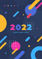 Happy New Year 2022. Vector illustration for greeting card, party invitation card, website banner, social media banner, background, cover design template, marketing material.