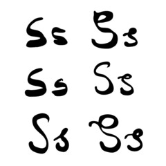 Vector handwritten letter S. Brush lettering. Hand drawn collection of letters for design