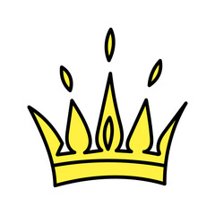 Hand drawn vector crown in doodle style, isolated on white background.