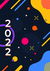 Happy New Year 2022. Vector illustration for greeting card, party invitation card, website banner, social media banner, background, cover design template, marketing material.