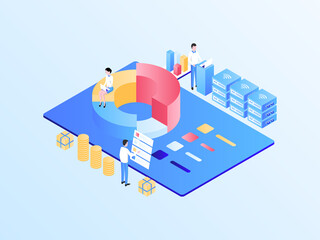 Business Analytic Isometric Illustration Light Gradient. Suitable for Mobile App, Website, Banner, Diagrams, Infographics, and Other Graphic Assets.