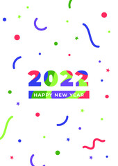 Obraz premium Happy New Year 2022. Vector illustration for greeting card, party invitation card, website banner, social media banner, background, cover design template, marketing material.
