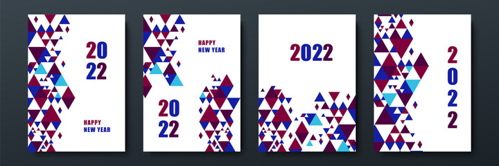 Design concept of 2022 Happy New Year set. Templates with typography logo 2022 for celebration, Retro color backgrounds for branding, banner, cover, card, social media, poster