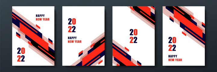 Design concept of 2022 Happy New Year set. Templates with typography logo 2022 for celebration, Retro color backgrounds for branding, banner, cover, card, social media, poster