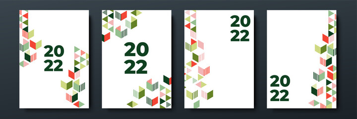Obraz premium New Year White Green Abstract 3D Geometric Cover A4 Design Background