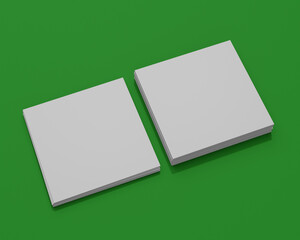 3D render mockup of square business cards on a green chromakey background for easy background color change