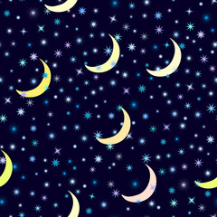 Fototapeta na wymiar Seamless pattern, stars and moons
