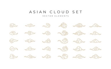 Asian design element set. Collection of gold cloud vector in chinese style