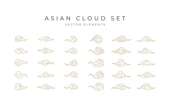 Asian design element set. Collection of gold cloud vector in chinese style