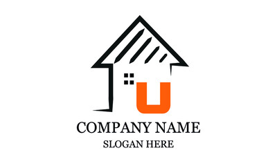 Architecture logo design, vector design template of construction company brand, real estate sign with letter U.