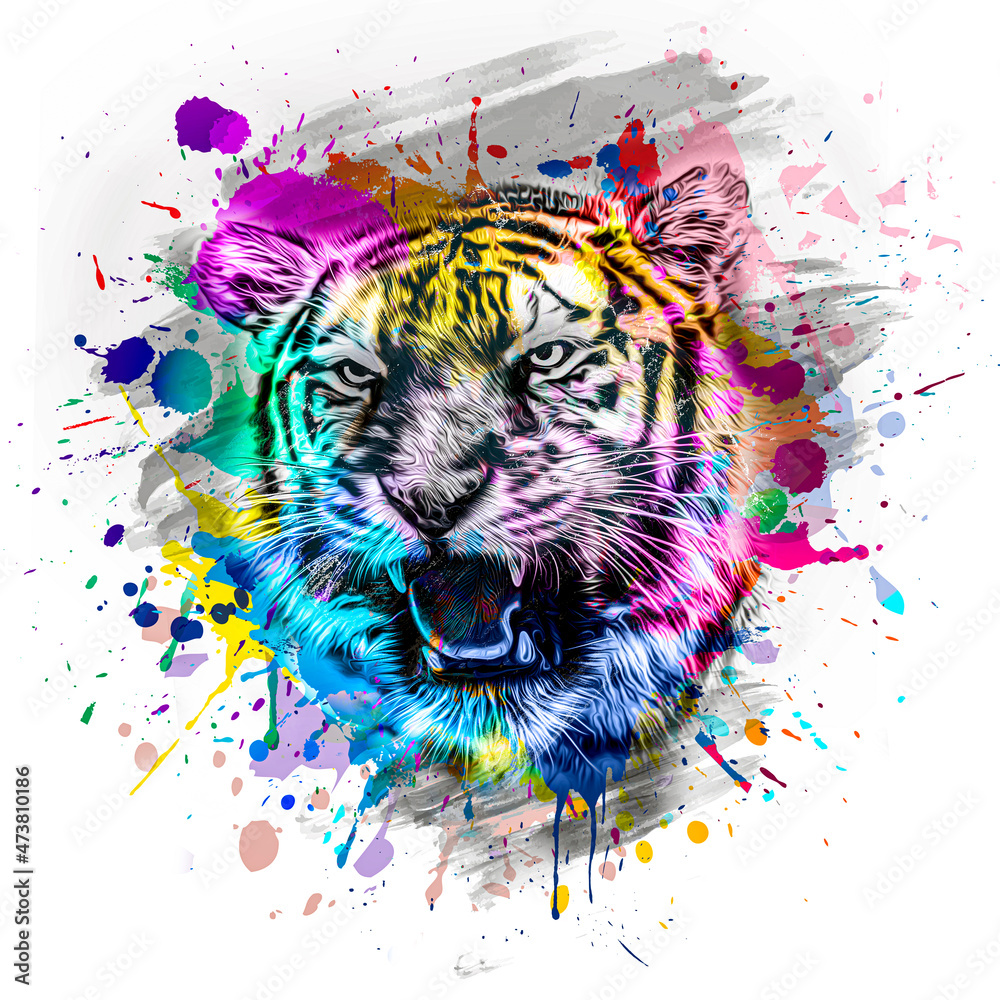 Wall mural bright abstract colorful background with tiger