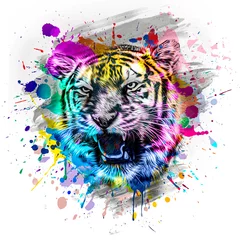 Poster Bright abstract colorful background with tiger © reznik_val