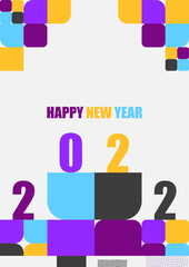 Design of 2022 happy new year background. Strong typography. Colorful and easy to remember. Design for branding, presentation, portfolio, business, education, banner. Vector, illustration