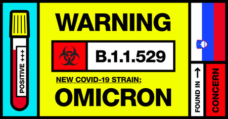 Slovenia. Covid-19 New Strain Called Omicron. Found in Botswana and South Africa. Warning Sign with Positive Blood Test. Concern. B.1.1.529.