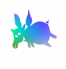 Cute pig with wings. Funny cartoon character. 