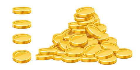 Gold coins cash money heap, Isolated on white transparent background. Eps10 vector illustration.