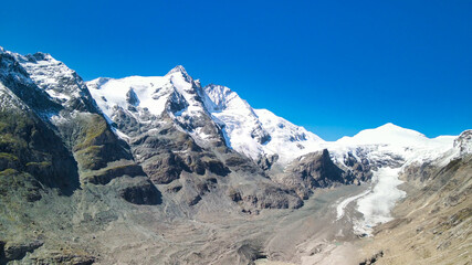 Grossglockner alpin mountain peaks from drone