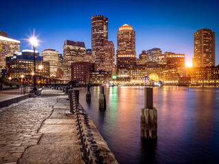 Boston in Massachusetts, USA at its most iconic part: the Boston Harbor.
