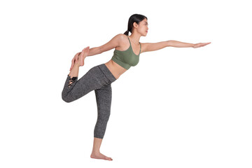Young sporty attractive Asian women practicing yoga at home, isolated on white background
