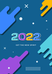 Fototapeta premium Happy New Year 2022. Vector illustration for greeting card, party invitation card, website banner, social media banner, background, cover design template, marketing material.
