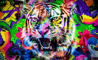 Poster Bright abstract colorful background with tiger © reznik_val