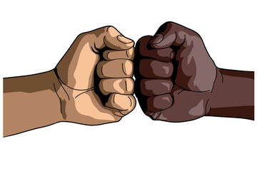 Male fist colored greeting partnership two hands gesture. Vector illustration