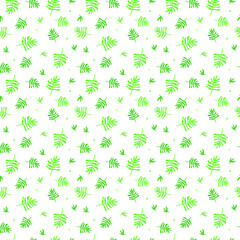Seamless plant pattern on a white substrate, branches, leaves, green plants. Vector illustration, flat design, sloppy style, doodles, eps 10.