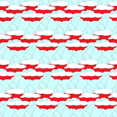 Floral seamless pattern. Branches of rowan with red berries, covered with snow, on blue background. Winter seasonal design
