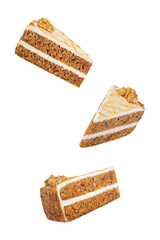 Carrot cake with cream cheese filling on a white isolated background