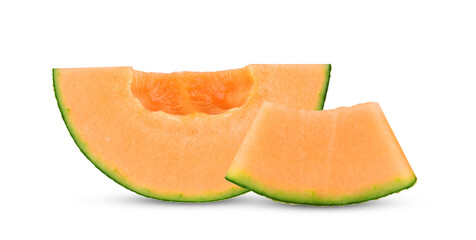 Sliced cantaloupe melon isolated on white background.