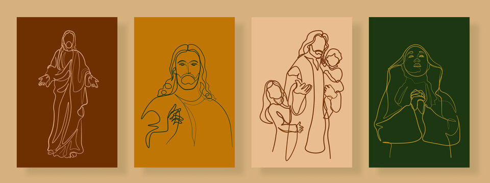 Continuous line drawing of Jesus Christ vector illustration Bible words