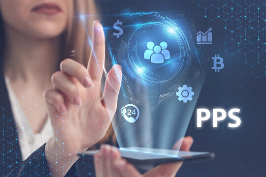 Business, Technology, Internet and network concept. Young businessman working on a virtual screen of the future and sees the inscription: PPS