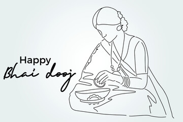Line Drawing of Happy Bhai dooj day Hand Draw Sketch Design Illustration.