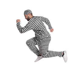 Prisoner in special uniform on white background