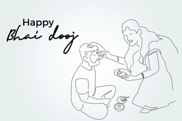 Line Drawing of Happy Bhai dooj day Hand Draw Sketch Design Illustration.