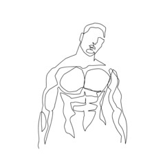 Continuous line male figure naked strong muscular healthy vector illustration hand drawn design print graphics style