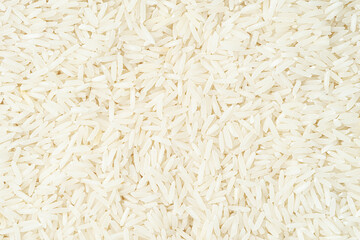 Basmati rice texture. Top view, food background.