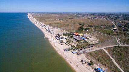 Aerial view of the Dolzhanskaya foreland and the Azov Sea. Russia