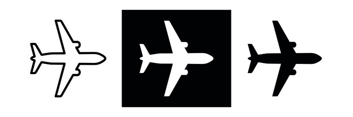 Airplane icons set. Plane flight pictogram. Transport, symbol travel. Isolated vector illustration on white background.