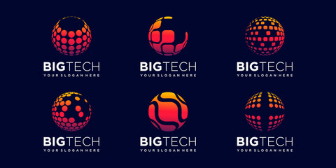 set of global technology Logo Design vector Template. - obrazy, fototapety, plakaty