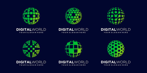 set of abstract earth digital Logo Design vector Template.