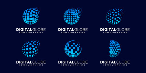 set of abstract globe technology Logo Design vector Template.