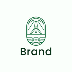 Camping monoline line logo vector icon illustration Premium Vector
