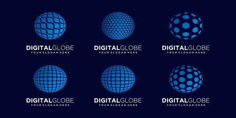 set of abstract world data digital technology Logo Design vector Template.