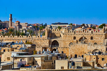 Panoramic view of the Damascus Gate from the roof the Austrian Hospice of Holy Family, a refuge for...